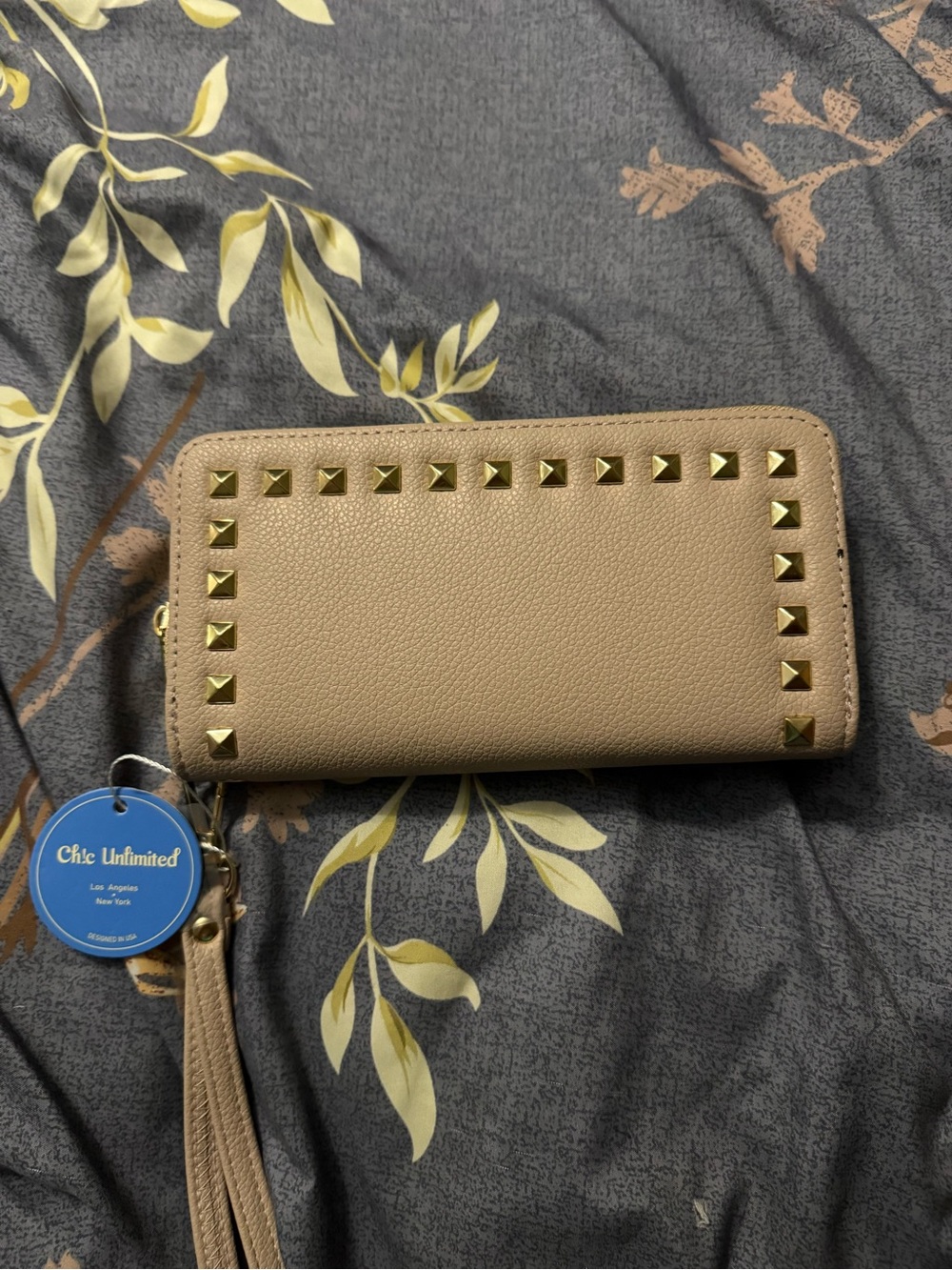 Chic Unlimited Taupe Studded Zip Wristlet
